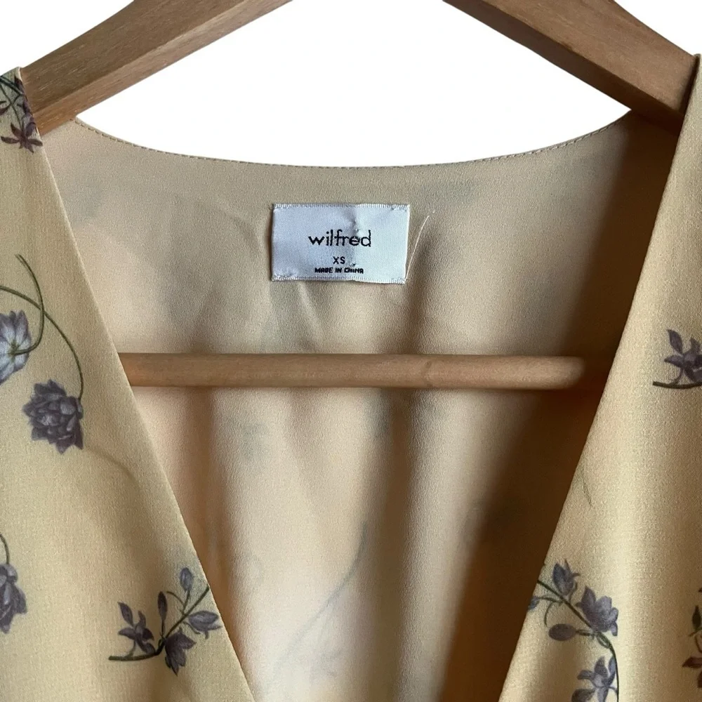 Aritzia Wilfred Wistful Dress XS Yellow Floral Chiffon Smocked Mini - Picture 8 of 10